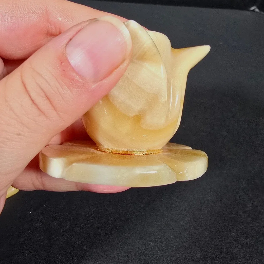 Set of 3 Vintage Carved Marble Onyx Stone‎ Candle Stick Holder Tulip Design